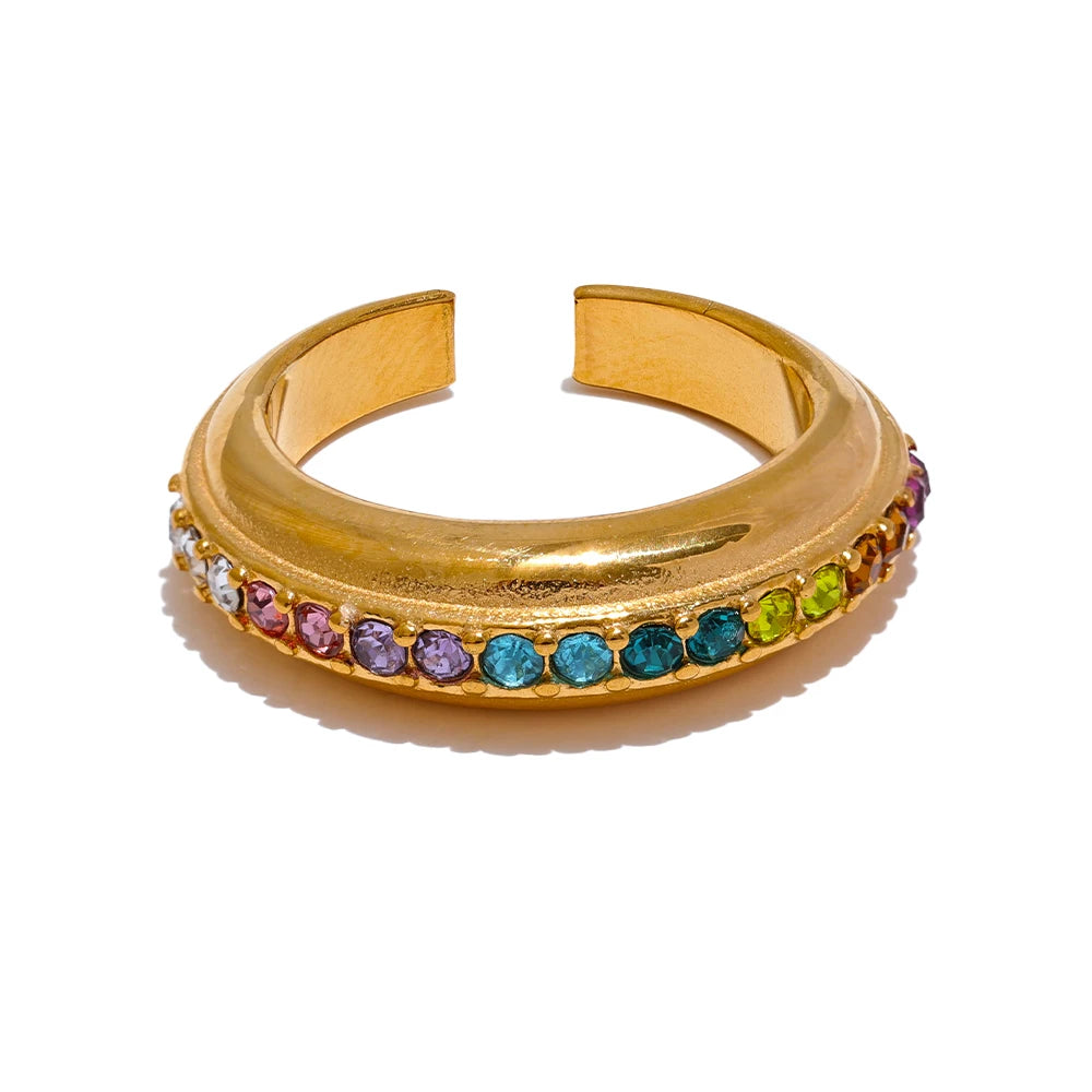 Colorful cubic zirconia tension modern ring - product image