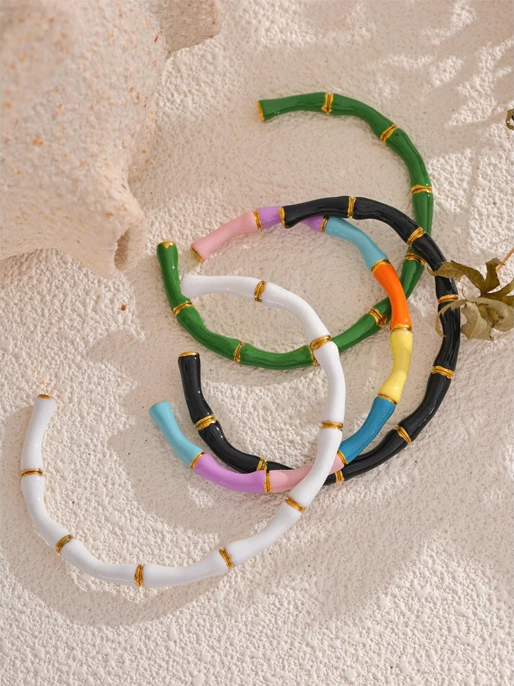 Colorful enamel bamboo cuff open women bracelet - product image