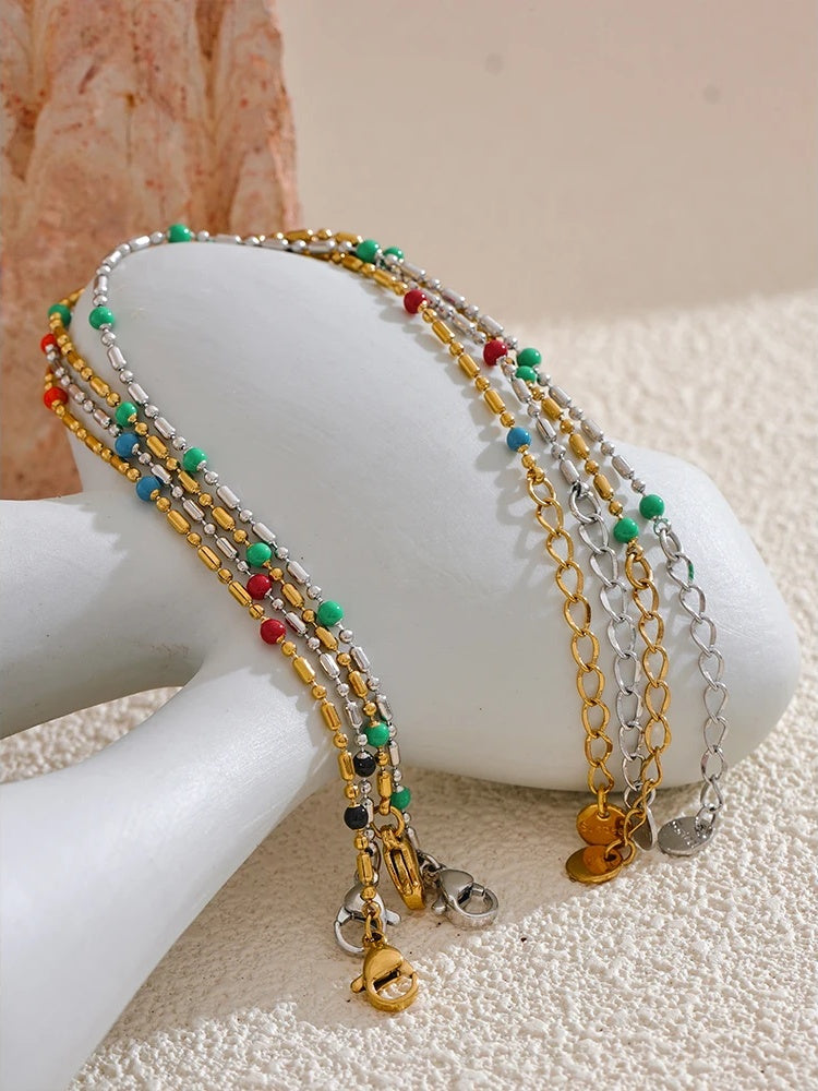 Colorful enamel beads lobster clasp women chain bracelet - product image