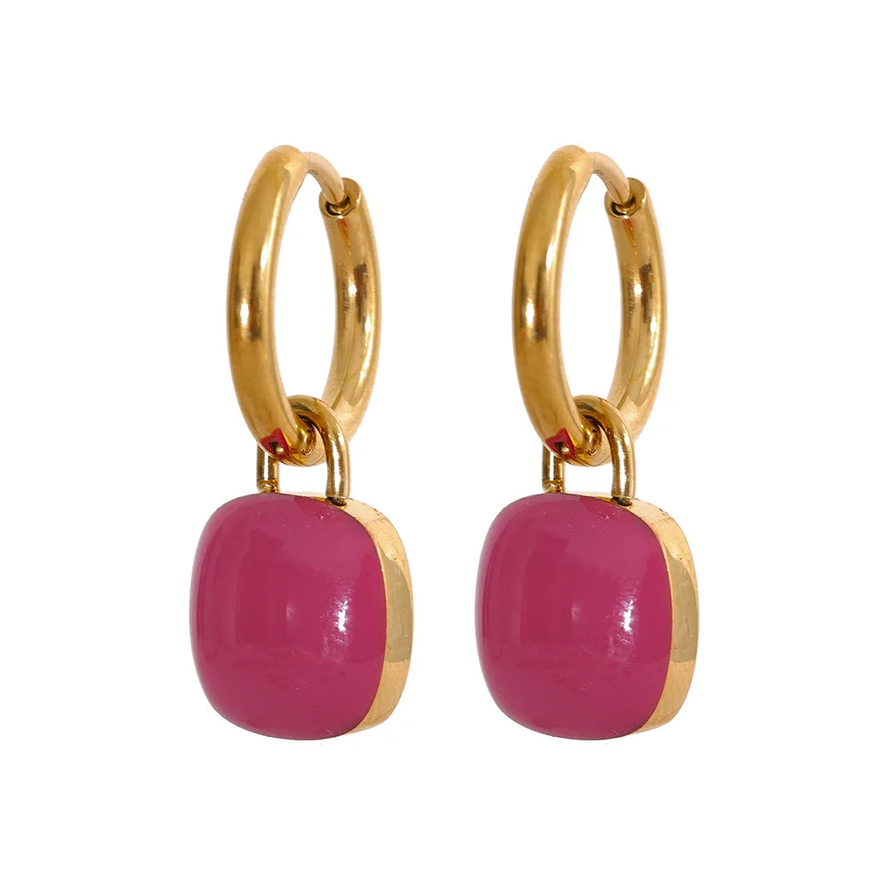 Colorful enamel square hoop earrings women - product image