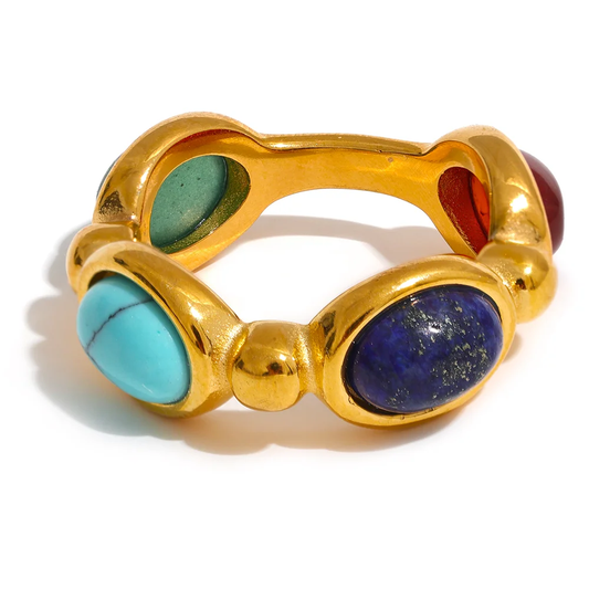 Colorful natural stone abstract ring - product image