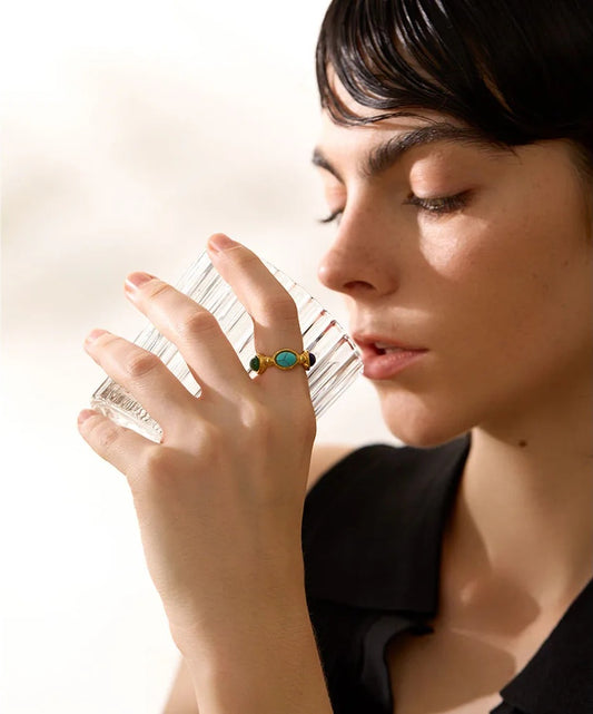 Colorful natural stone abstract ring - product image