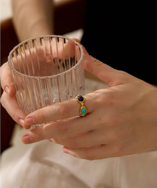 Colorful natural stone abstract ring - product image