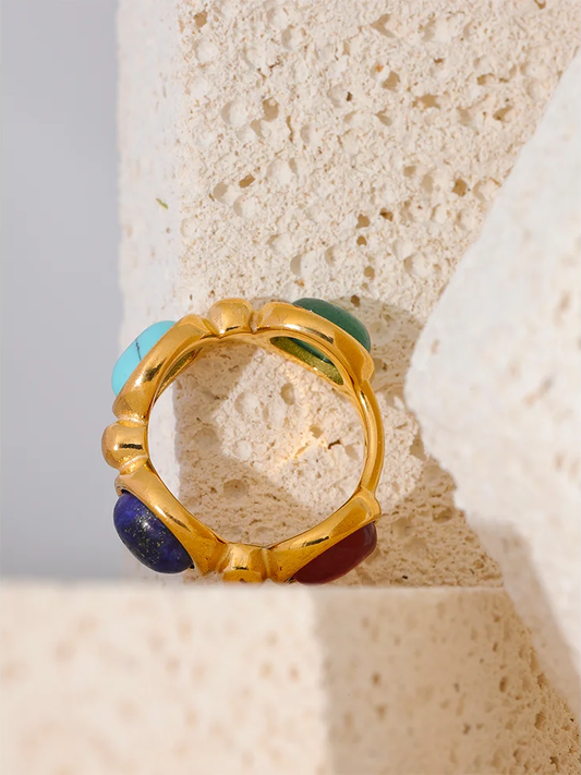 Colorful natural stone abstract ring - product image