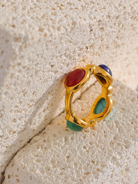 Colorful natural stone abstract ring - product image