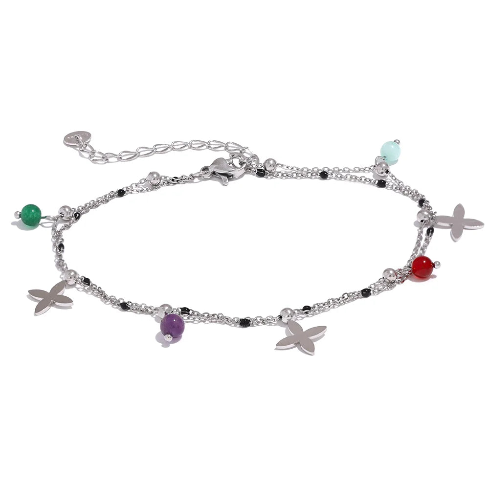 Colorful natural stone bead flower beach anklet - product image