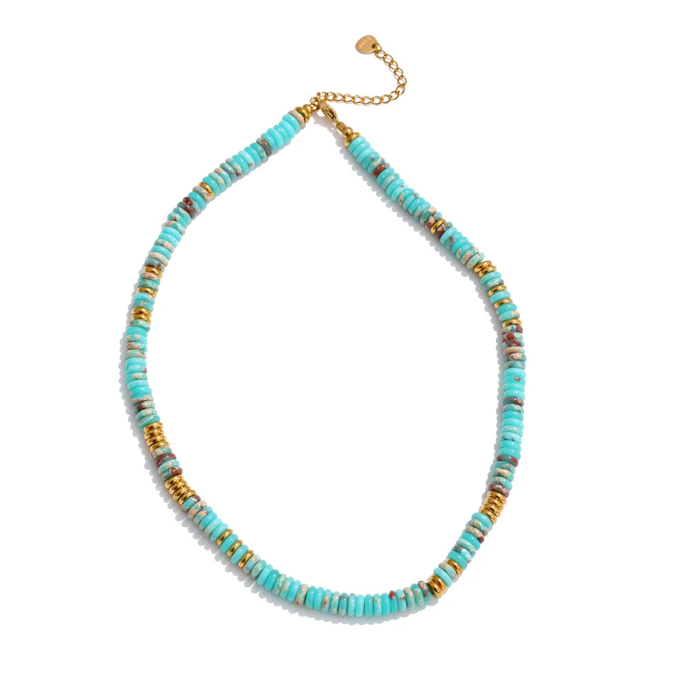 Colorful natural stone beads chain necklace - product image