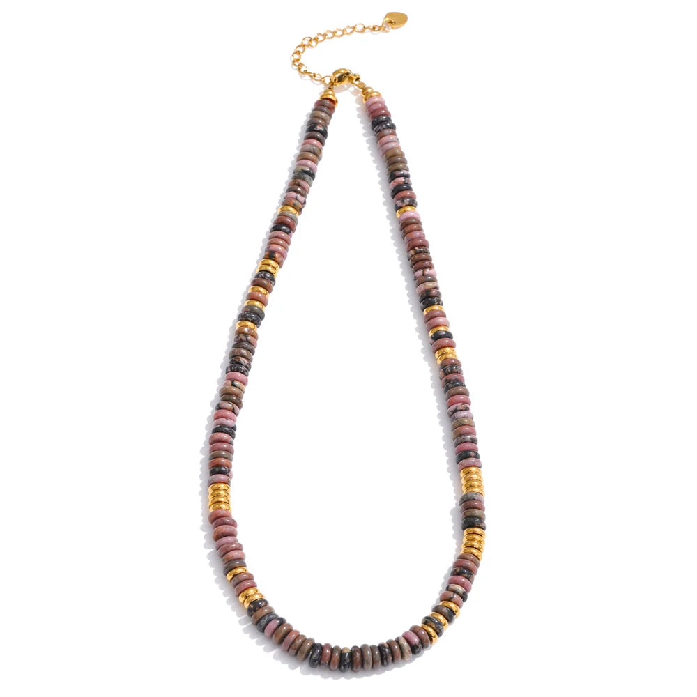 Colorful natural stone beads chain necklace - product image