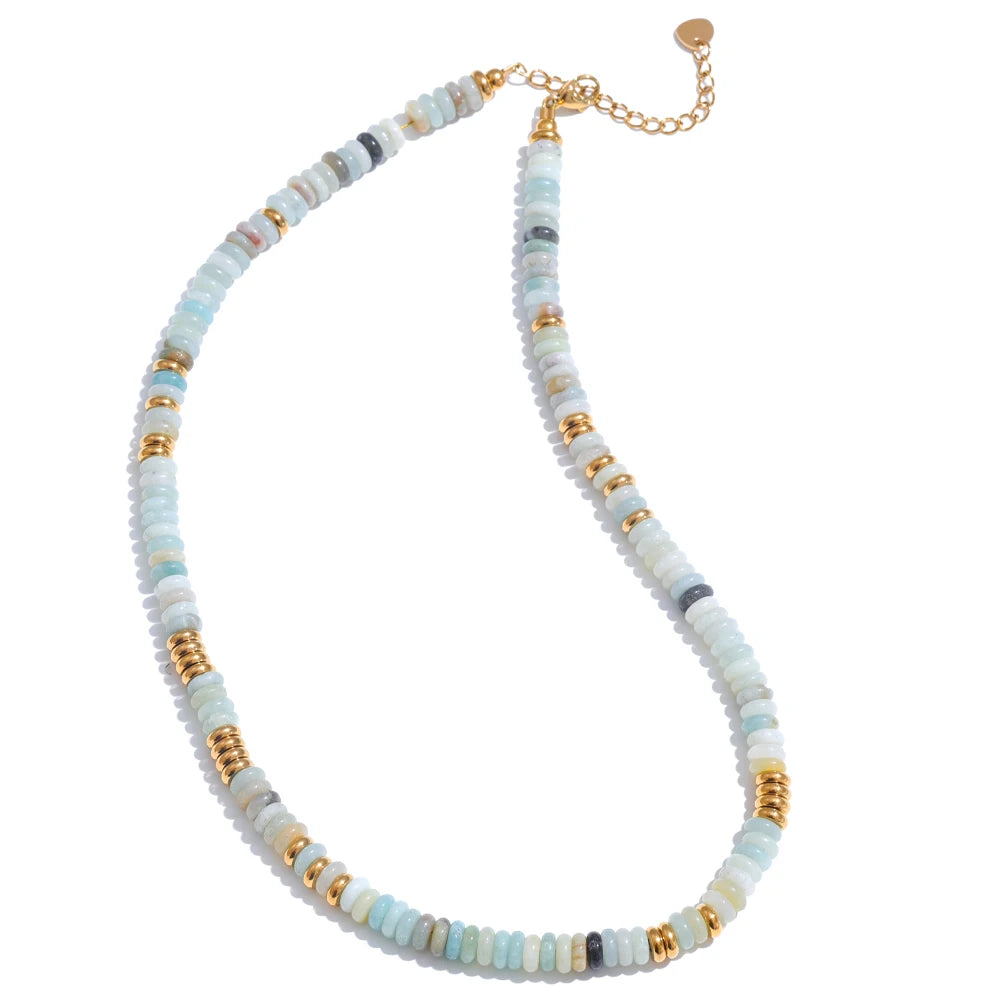 Colorful natural stone beads chain necklace - product image