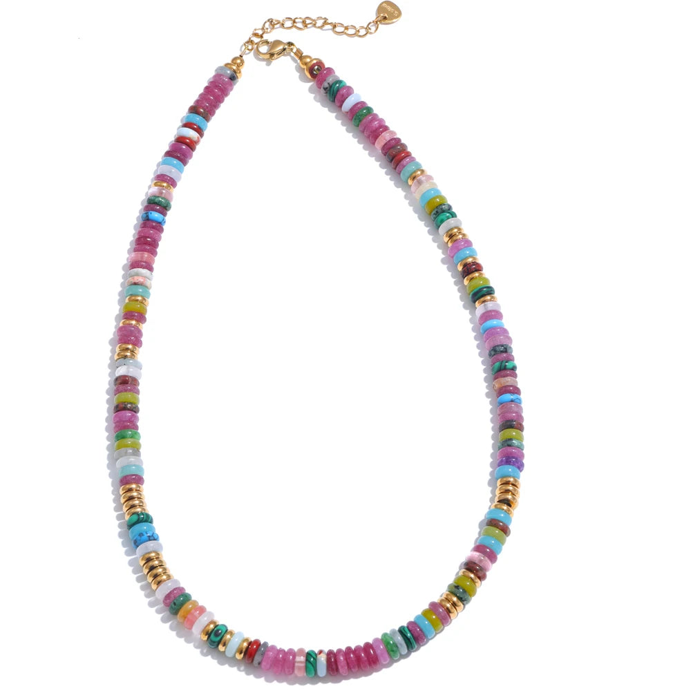 Colorful natural stone beads chain necklace - product image