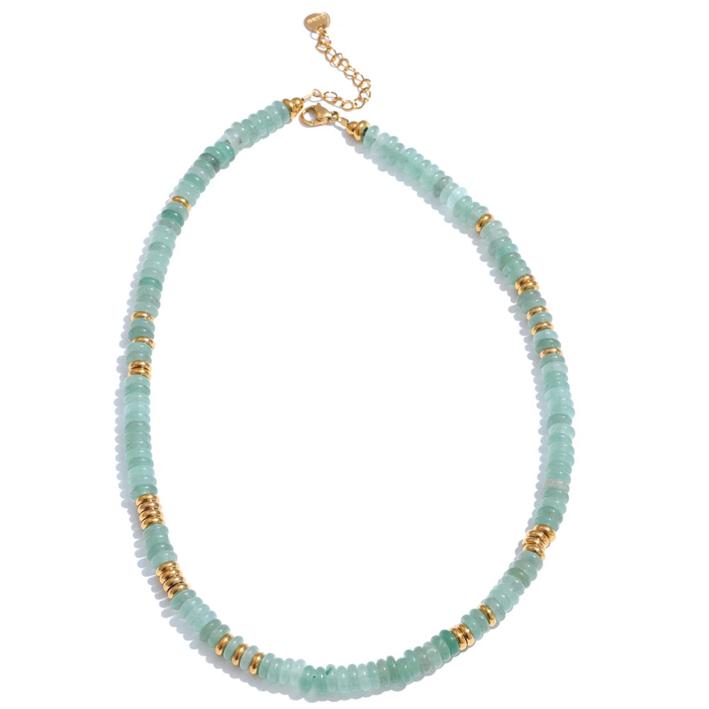 Colorful natural stone beads chain necklace - product image