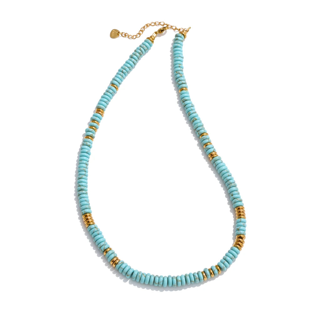 Colorful natural stone beads chain necklace - product image