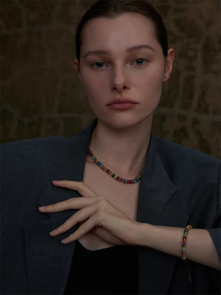 Colorful natural stone beads chain necklace - product image