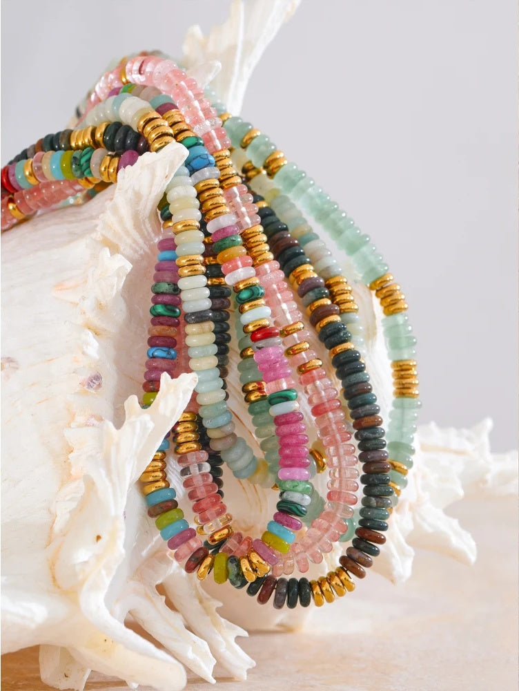 Colorful natural stone beads chain necklace - product image