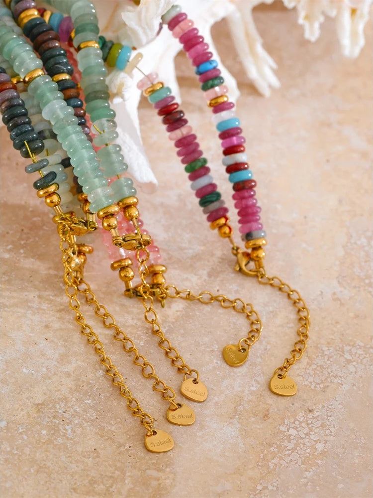 Colorful natural stone beads chain necklace - product image
