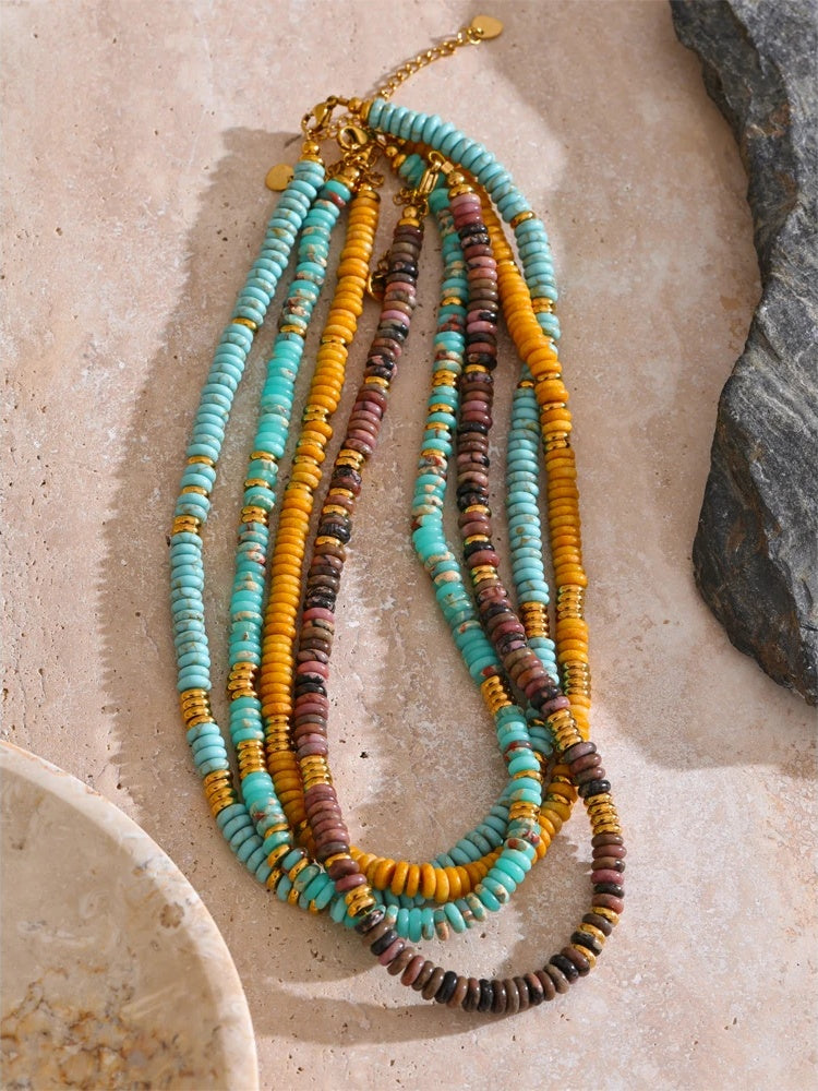 Colorful natural stone beads chain necklace - product image