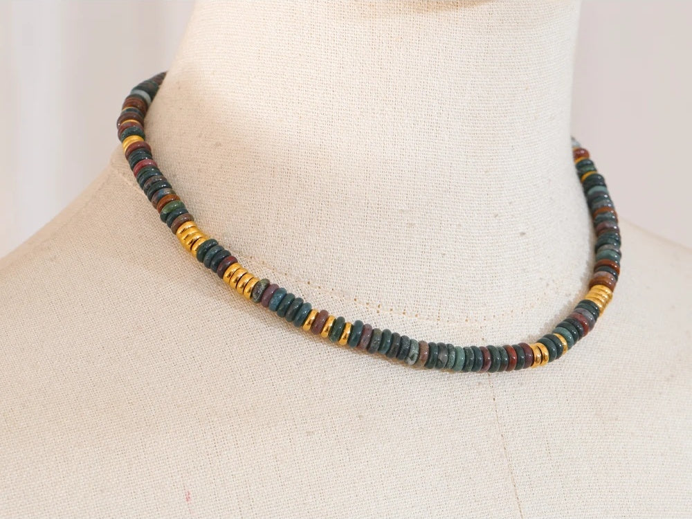 Colorful natural stone beads chain necklace - product image