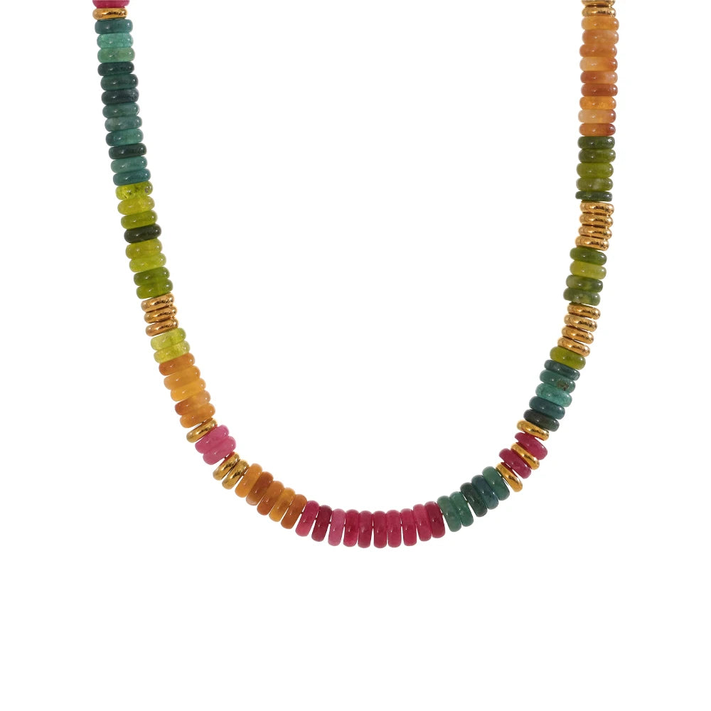 Colorful natural stone beads chain necklace - product image