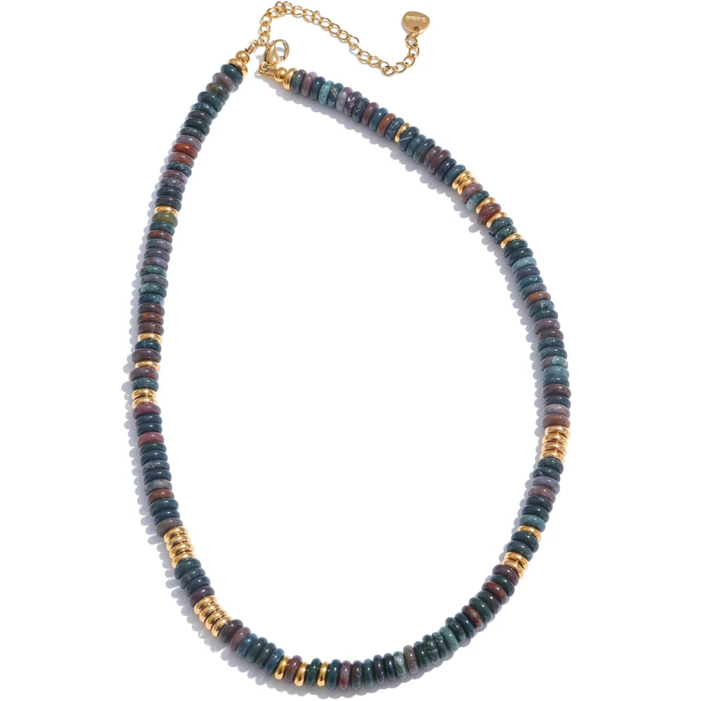 Colorful natural stone beads chain necklace - product image