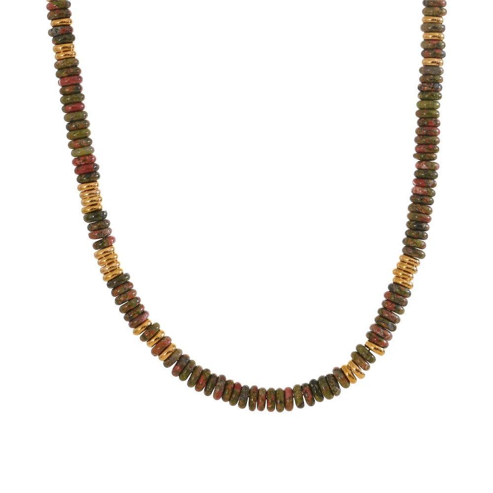 Colorful natural stone beads chain necklace - product image
