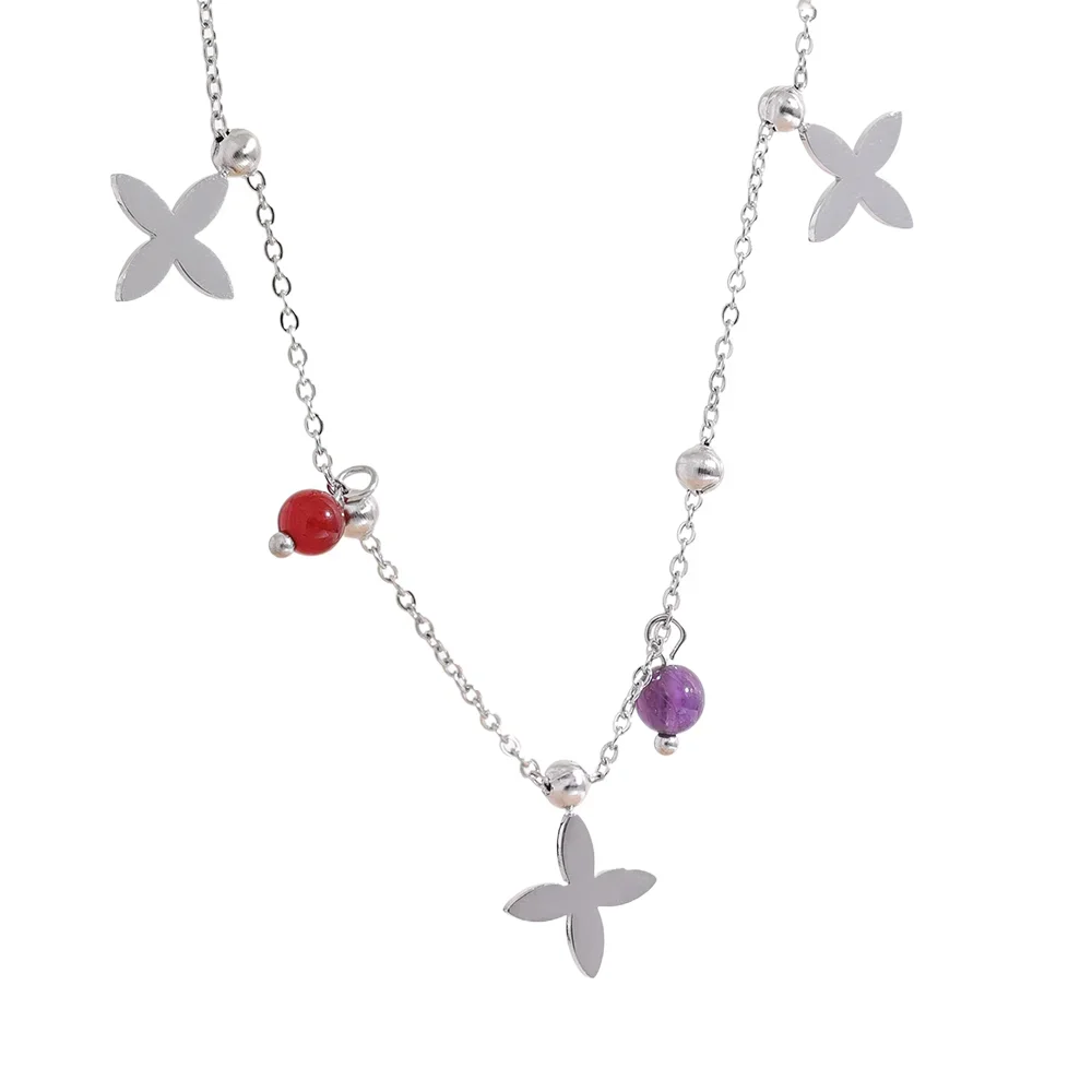 Colorful natural stone flower pendant necklace - product image