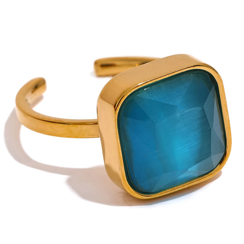 Colorful opal natural cat eye square ring - product image