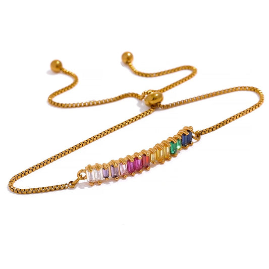 Colorful rainbow cubic zirconia chain bracelet - product image