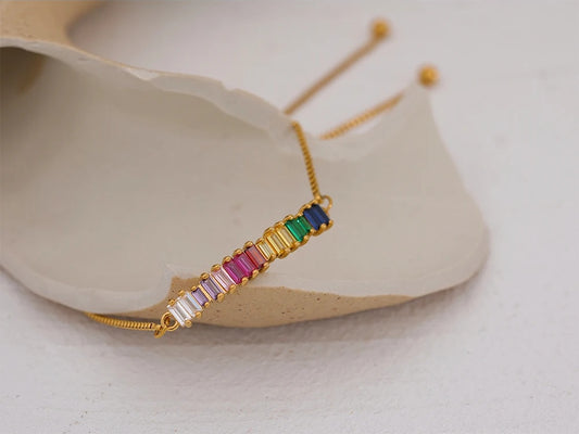 Colorful rainbow cubic zirconia chain bracelet - product image
