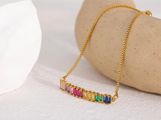 Colorful rainbow cubic zirconia chain bracelet - product image
