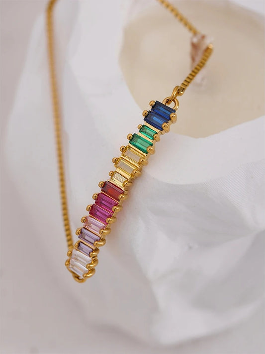 Colorful rainbow cubic zirconia chain bracelet - product image