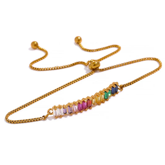 Colorful rainbow cubic zirconia chain bracelet - product image