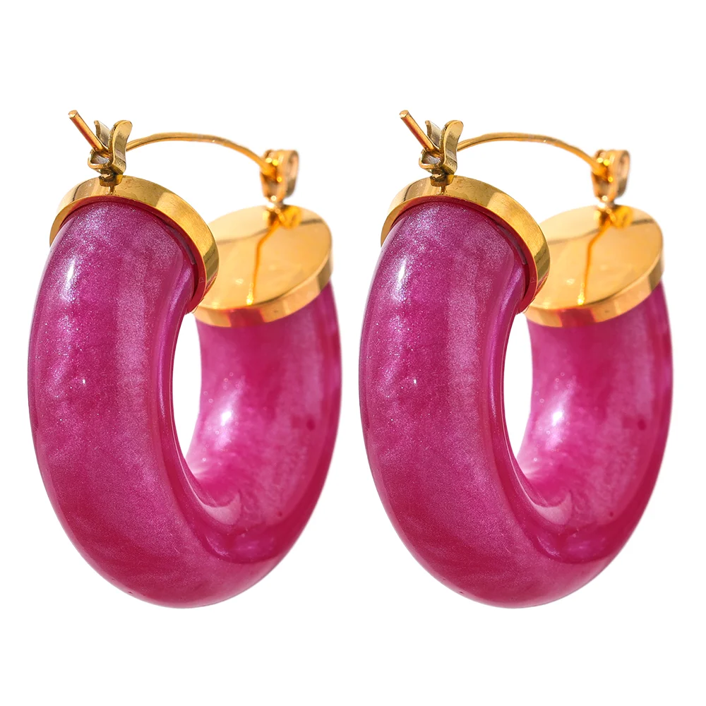 Colorful resin round hoop earrings - product image