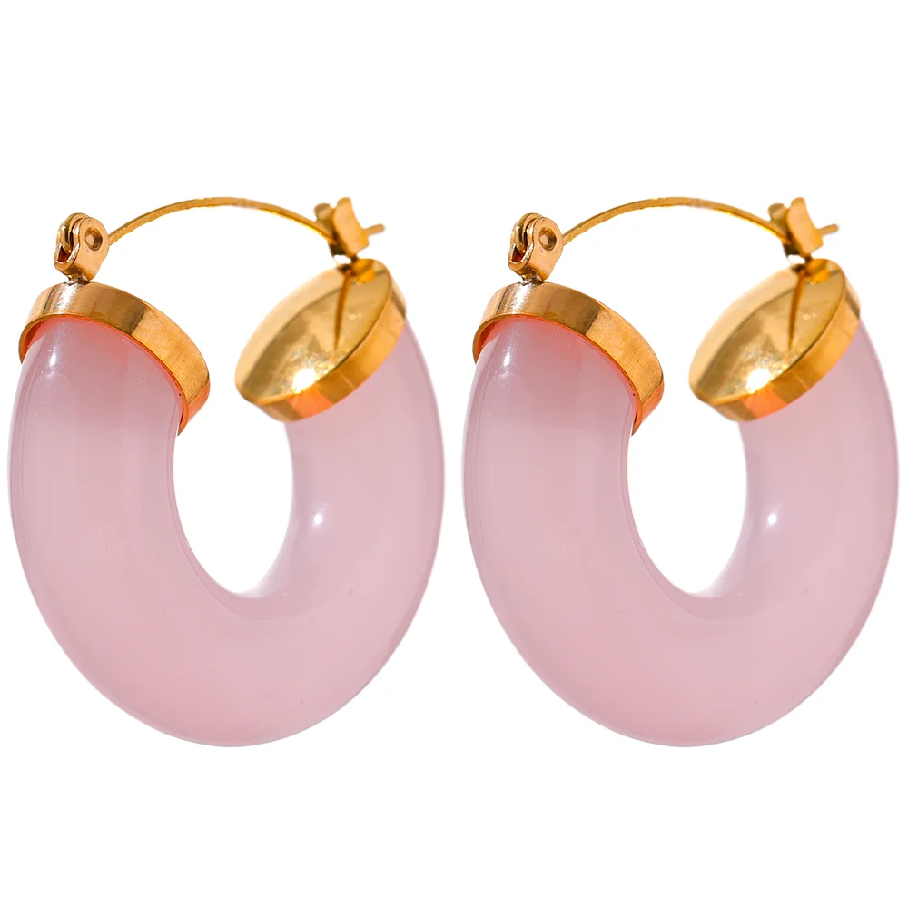 Colorful resin round hoop earrings - product image