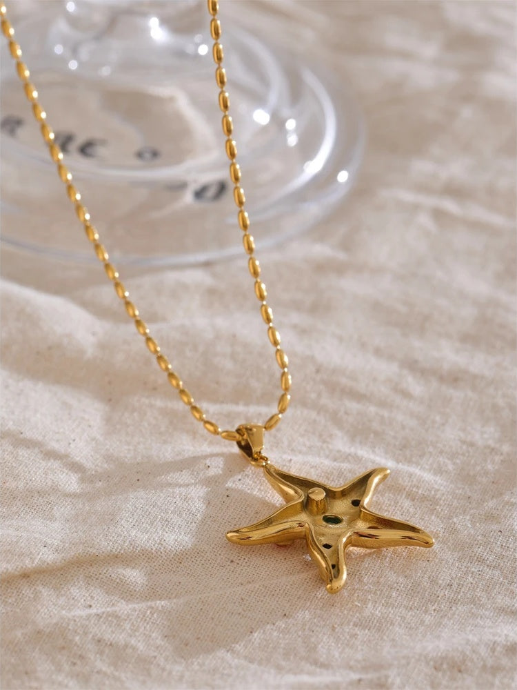 Colorful starfish golden pendant necklace - product image
