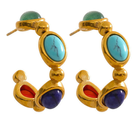 Colorful vintage stone large hoop high quality earrings - product image