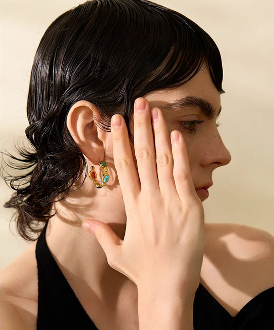 Colorful vintage stone large hoop high quality earrings - product image