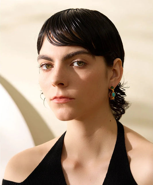 Colorful vintage stone large hoop high quality earrings - product image