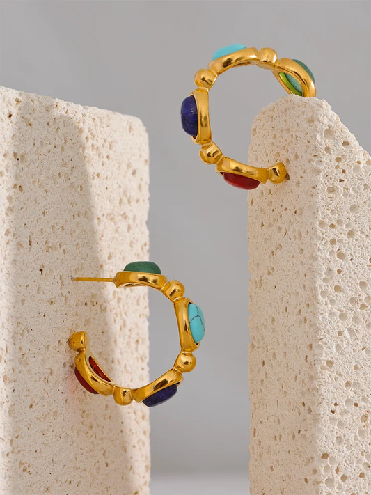 Colorful vintage stone large hoop high quality earrings - product image