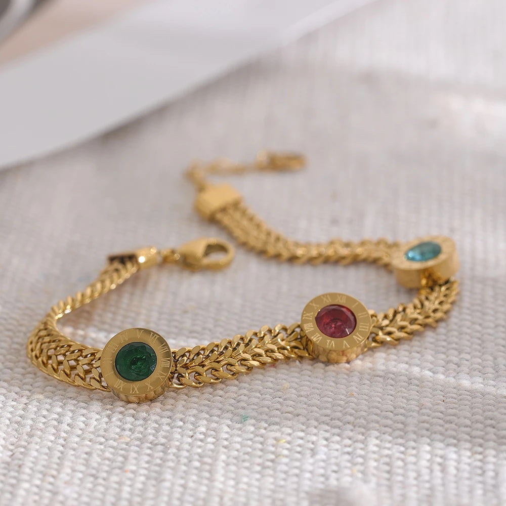 Colorful white cubic zirconia gold color women bracelet - product image