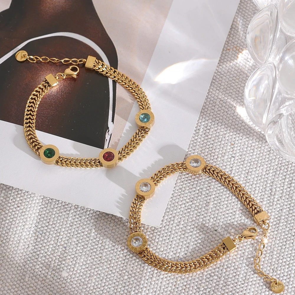 Colorful white cubic zirconia gold color women bracelet - product image
