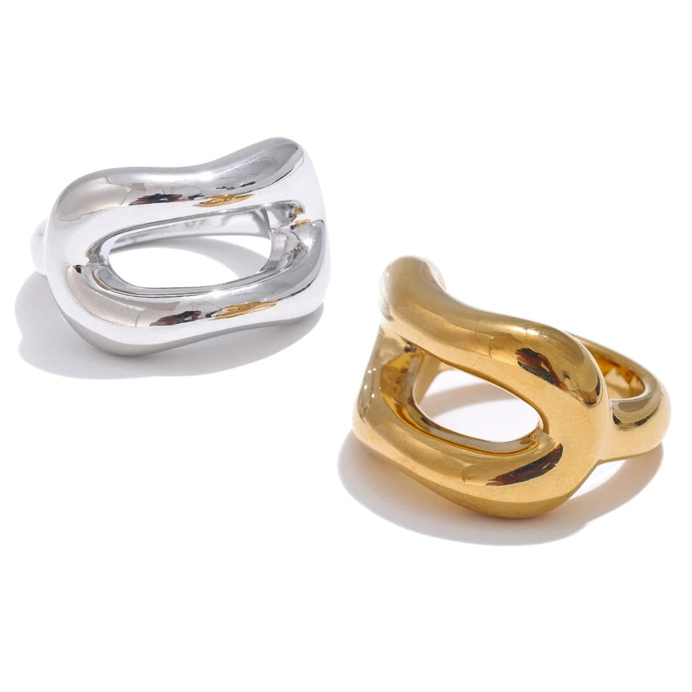 Contemporary hollow rust proof fashion statement ring - product image