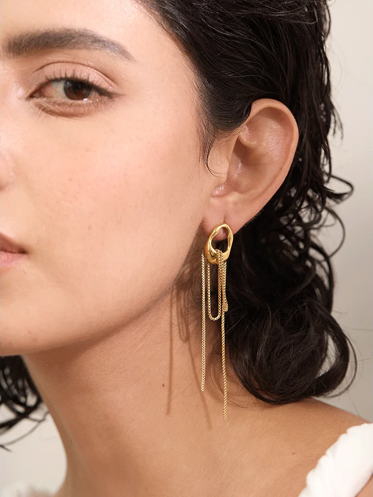 Contemporary tassel chain drop dangle earrings - product image
