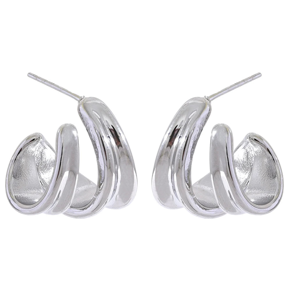 Contemporary unusual huggie metal texture earrings - product image