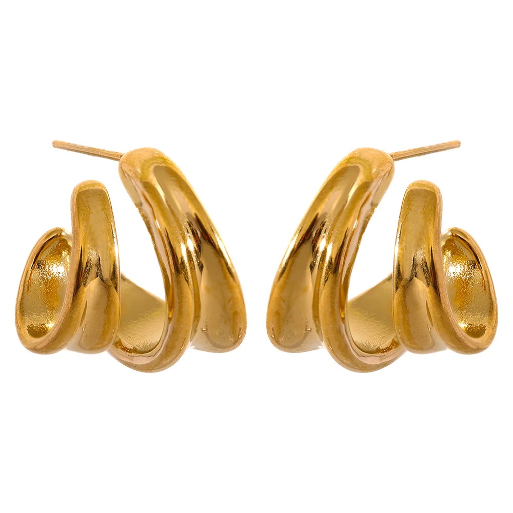 Contemporary unusual huggie metal texture earrings - product image