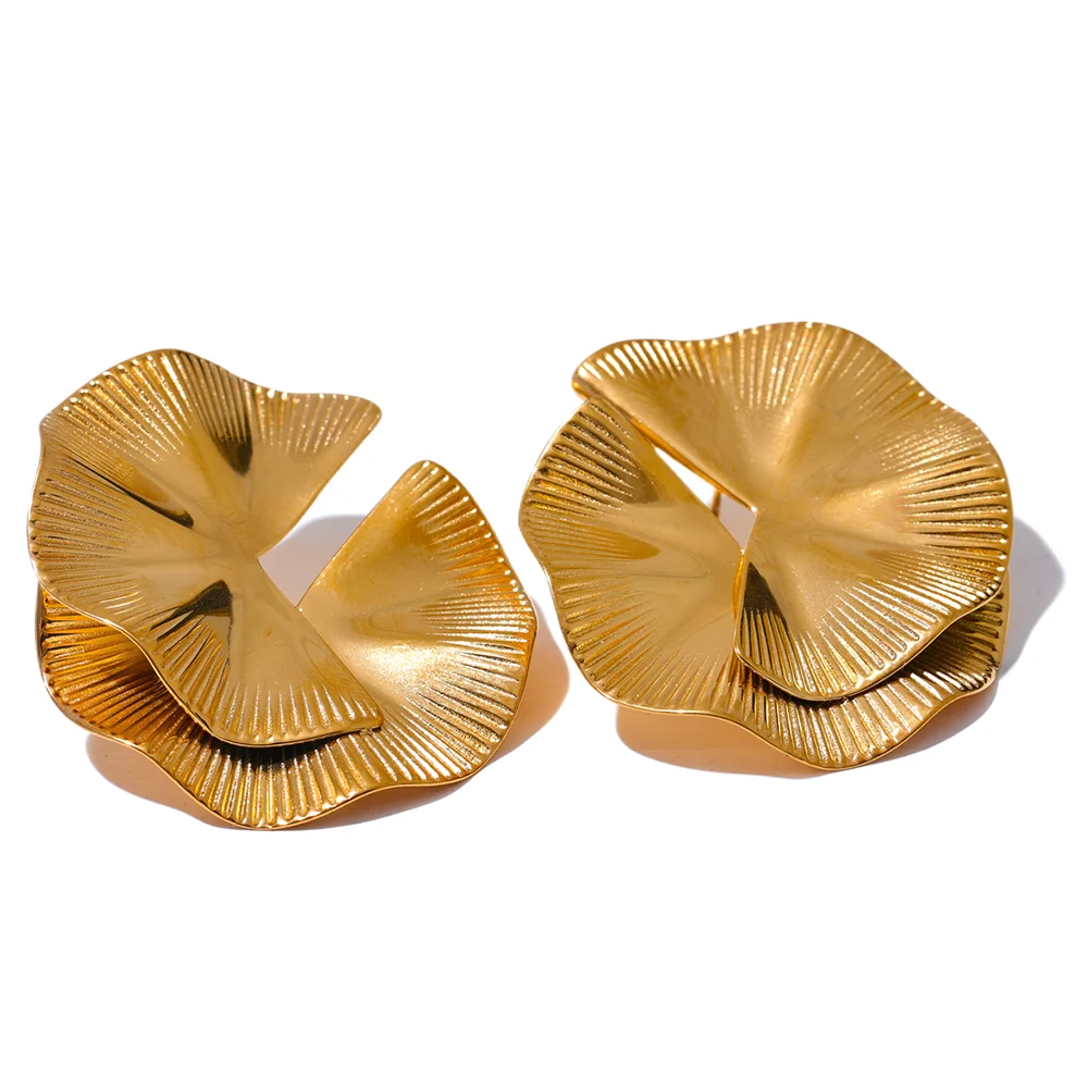 Creative flower big stud gold silver color fashion earrings - product image