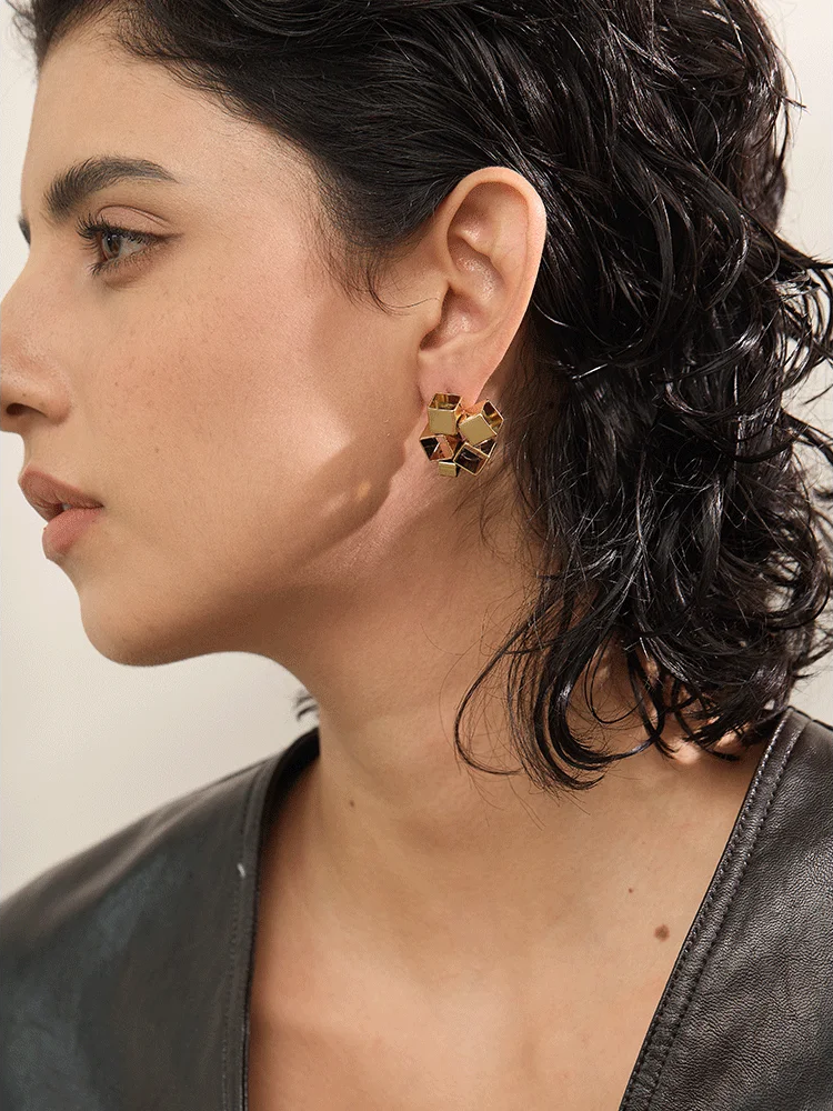 Creative minimalist square hollow push-back earrings - product image