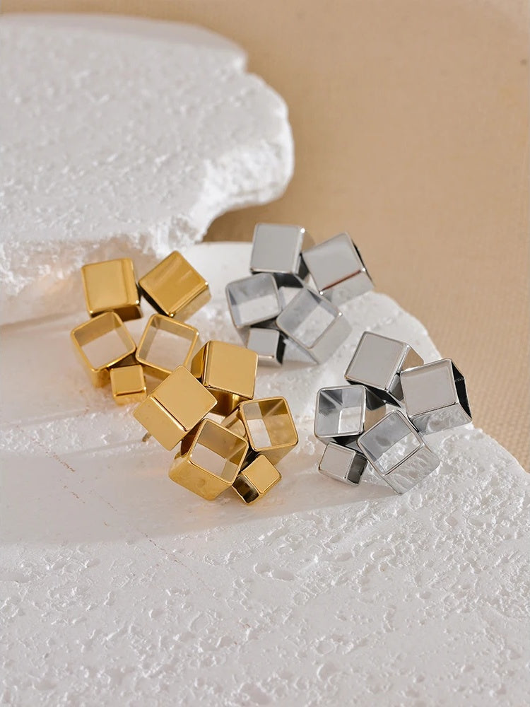 Creative minimalist square hollow push-back earrings - product image