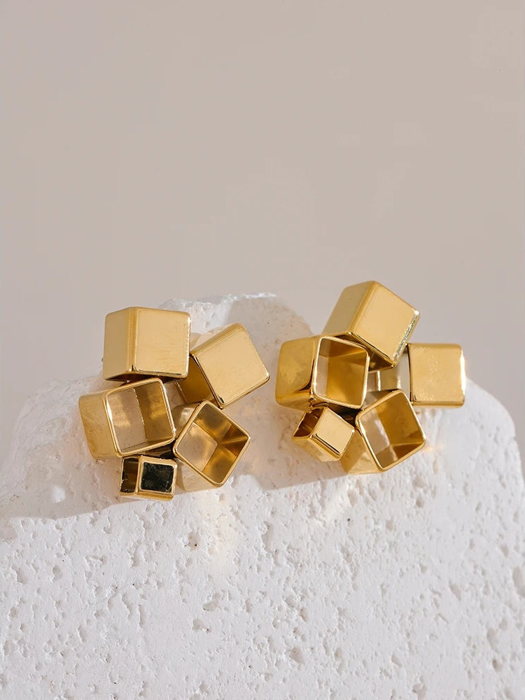 Creative minimalist square hollow push-back earrings - product image