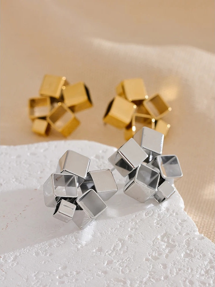 Creative minimalist square hollow push-back earrings - product image