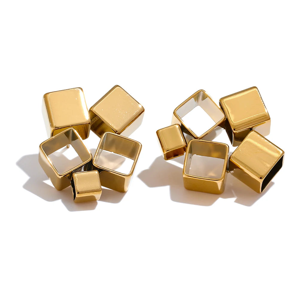 Creative minimalist square hollow push-back earrings - product image